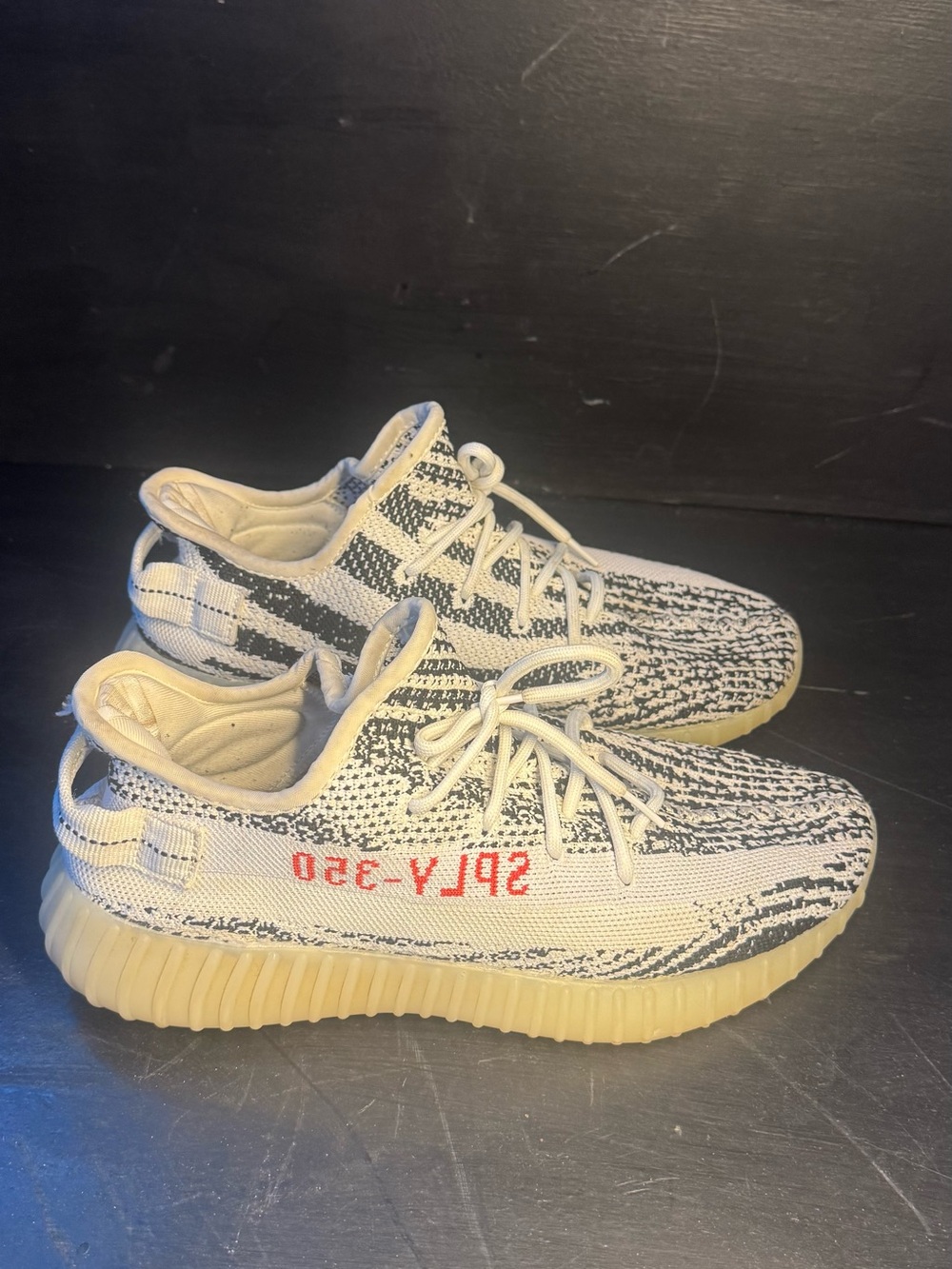 Yeezy Neutral Zebra-Pattern Athletic Shoes with Gum Sole